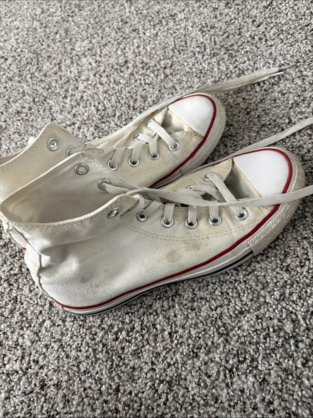 Converse White Canvas High Top Sneakers with Red Trim